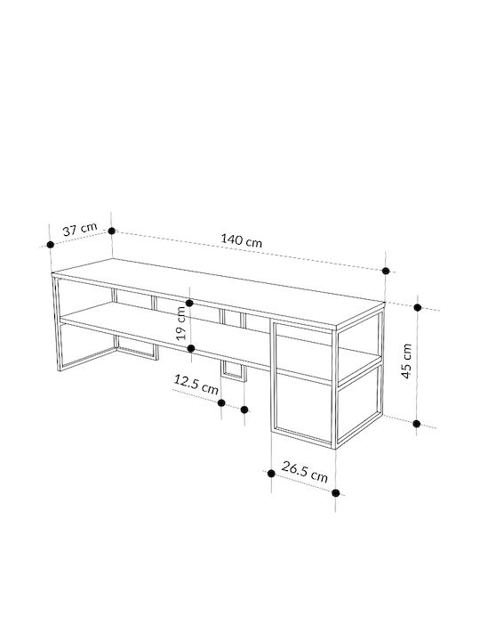 TV Stand Friday Made of Metal & Black Wood L140xD37xH45cm