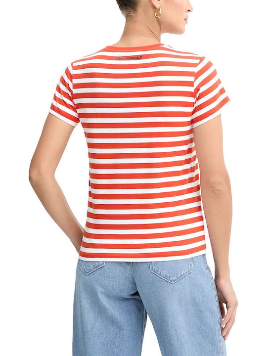 Damen T-Shirt Gestreift White-orange