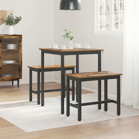 Table Dining Room Wooden with Metal Frame Brown 60x60x75cm