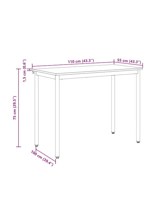 Table Dining Room Wooden with Metal Frame Brown 110x55x75cm