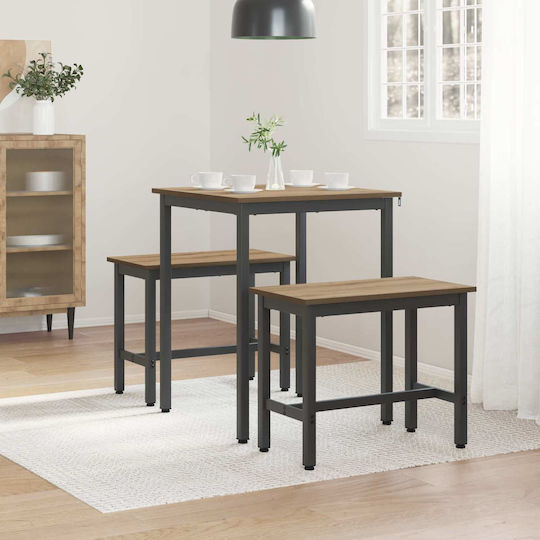 Artisan Dining Room Table Wooden with Metal Frame 60x60x75cm