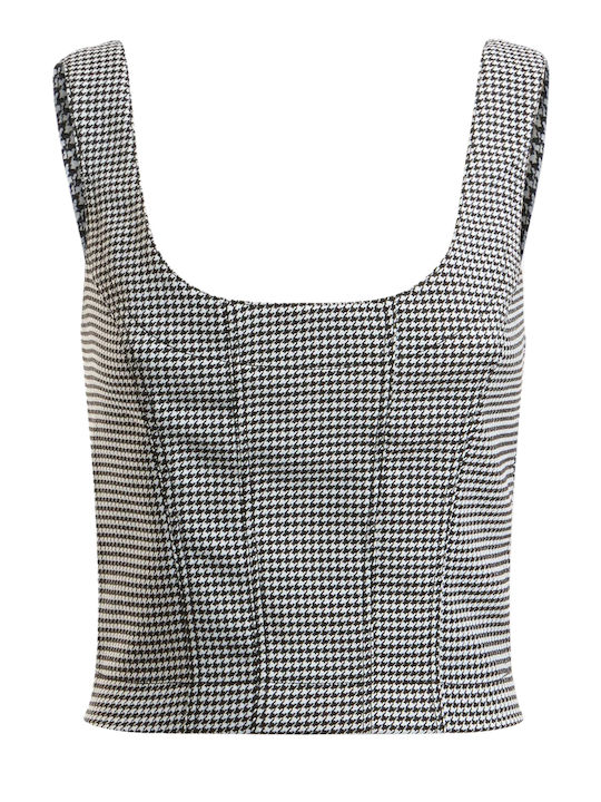 Γυναικείο Καλοκαιρινό Crop Top Αμάνικο Καρό Μαύρο