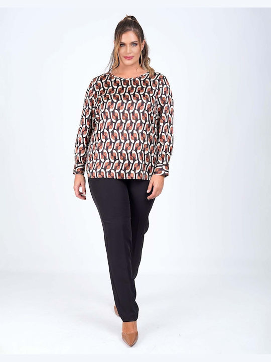 Bluza Damă Satin Mânecă Lungă Maro