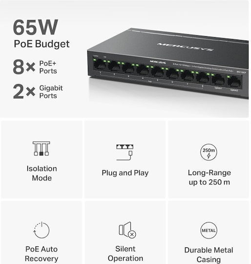 Mercusys MS110CP Unmanaged L2 PoE Switch με 10 Θύρες Ethernet