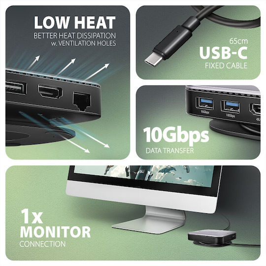 Axagon HMC-UFO USB-C Docking Station mit HDMI 4K PD Ethernet Gray