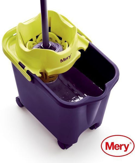Rayen Mery Mop Eimer mit Auswringer mit Automatischem Piesthario & Räder 14lt Lila/Grün