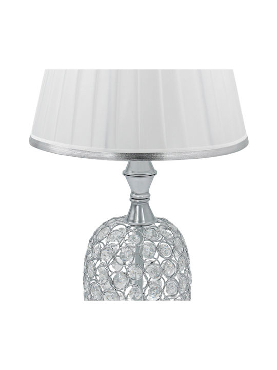 Keskor Crystal Table Lamp for Socket E27 with Beige Shade and Silver Base