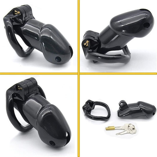 Smd Encaged Chastity Male Penis Cage Adjustable 4 Pieces Fits Hidden Lock & Hollow Design Black