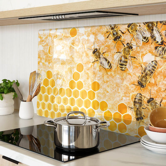 Glass Multipurpose Kitchen Chopping Board Worker Bees 80x52 Cm