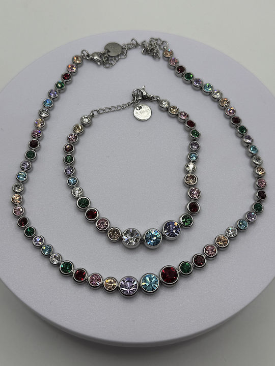 Elemar Set with Necklace & Bracelet from Steel with Stones