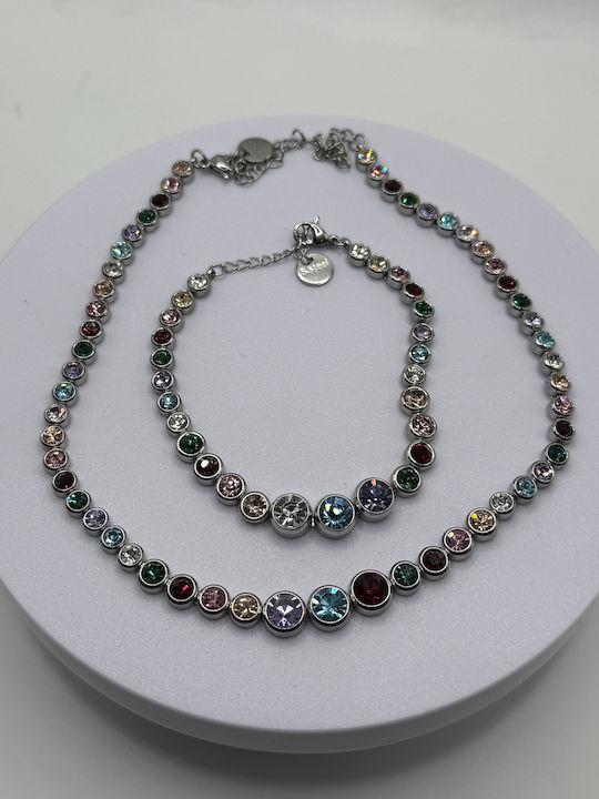 Elemar Set with Necklace & Bracelet from Steel with Stones