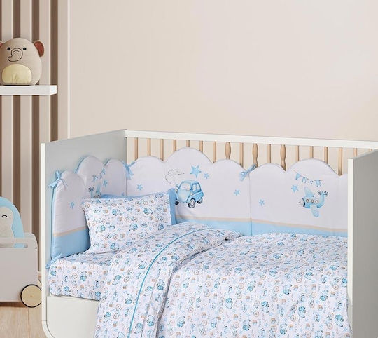 Das Home Fun 4918 Baby Sheets Set Crib Cotton Ochre, Blue, White White 130x170cm 3pcs