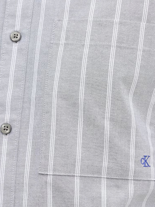 Long-sleeved Cotton Shirt Striped Grey-white