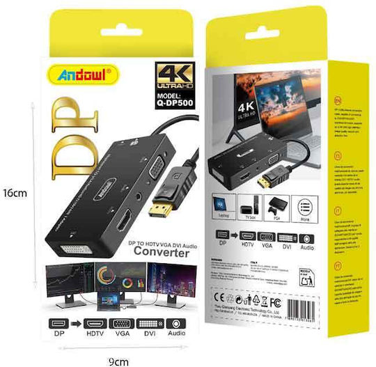 Andowl Converter Displayport Hdmi Vga Dvi Audio 4k Dp To Hdmi Vga Dvi Audio Converter 4k 0751140