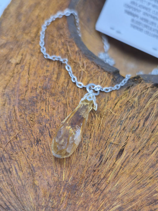 Natural Citrine Point Necklace – Steel Chain 25 cm