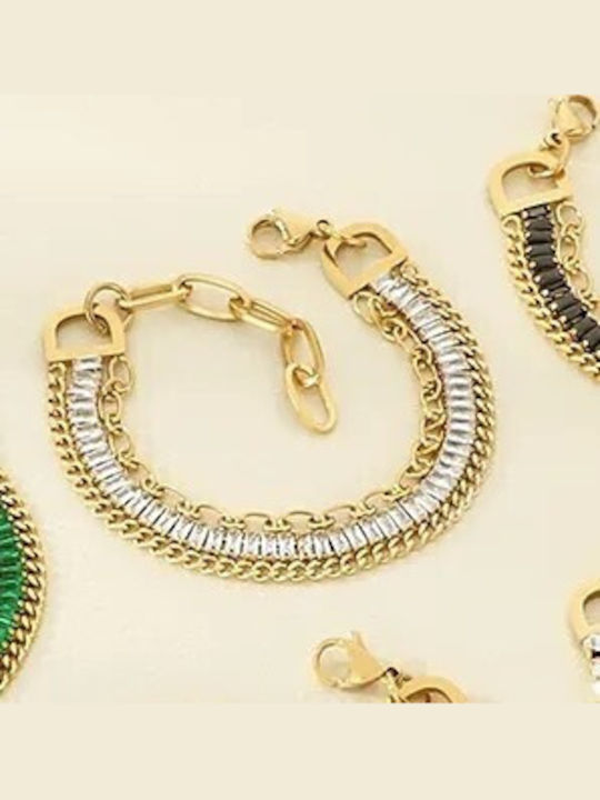 Women's Bracelet Chain made of Steel Gold Plated with Zircon