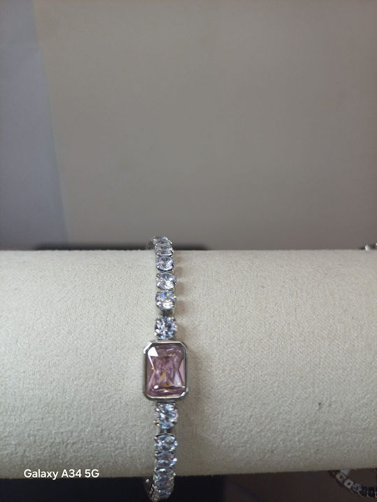 Women's Bracelet made of Leather with Zircon