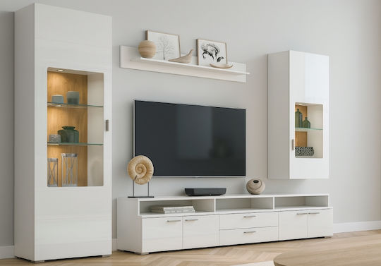 Σύνθετο Σαλονιού Λευκό High Gloss με Βιτρίνα & Φωτισμό Μ300xΒ60xΥ203εκ.