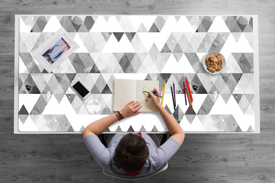 Διακοσμητικό Πατάκι Γραφείου Home Office Σχέδιο Γκρίζων Τριγώνων 120x60 Cm