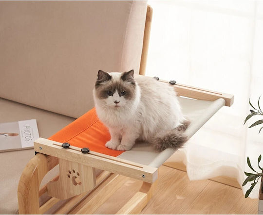 Hammock Cat Bed Adjustable Wooden Base M55xW38xH17.5cm Teddy Fleece Black and White