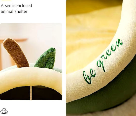 Semi-Enclosed Cat & Dog Nest Toy M40xW40xH33cm Removable Cushion Zipper & PP Cotton Non-Slip Bottom Green