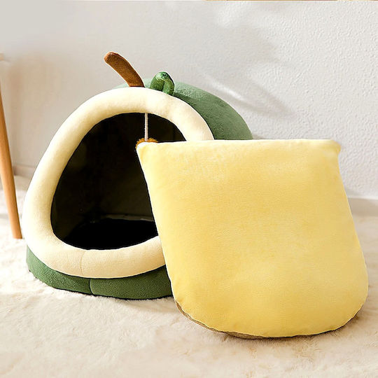 Semi-Enclosed Cat & Dog Nest Toy M40xW40xH33cm Removable Cushion Zipper & PP Cotton Non-Slip Bottom Green