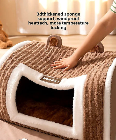 House – Nest for Cat & Dog – 50x40x35cm – Velvet Fabric & Plush Walls – Removable Cushion PP Cotton – Non-Slip Bottom – Gray