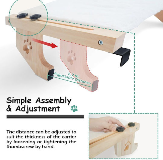Hammock Cat Bed Adjustable Wooden Base M55xW38xH17.5cm Teddy Fleece Black and White