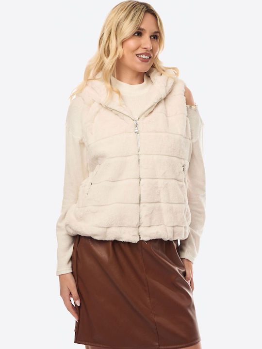 Women's Sleeveless Short Fur Ecru