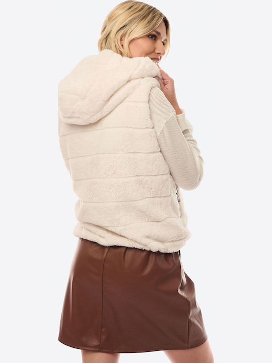 Women's Sleeveless Short Fur Ecru
