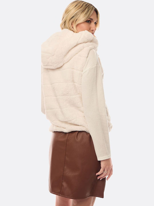 Women's Sleeveless Short Fur Ecru