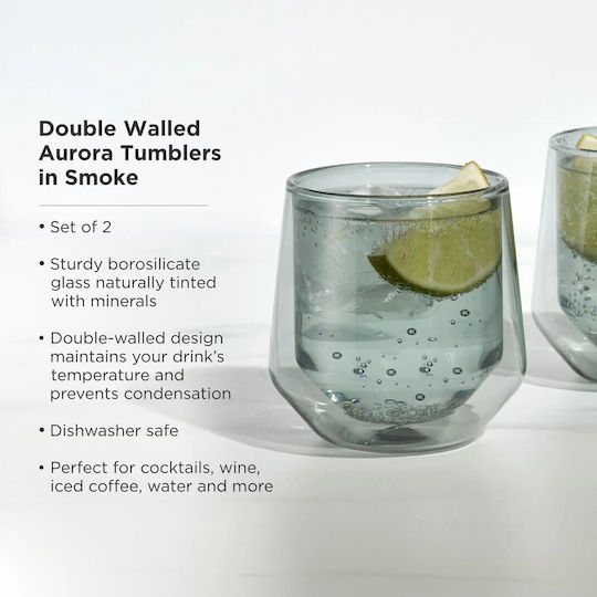Aurora Set of Glasses Cocktail/Drinking / White Wine / Coffee/Freddo made of Glass in Gray Color 266ml 2pcs