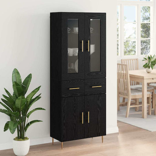 Highboard Κρεμαστή Βιτρίνα από Μοριοσανίδα με Τζάμι Φυσικό 69.5x34x180cm