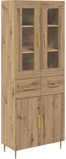 Highboard Hängende Wohnzimmer Vitrine aus Spanplatte in Artisan-Eiche mit Glas 69.5x34x180cm