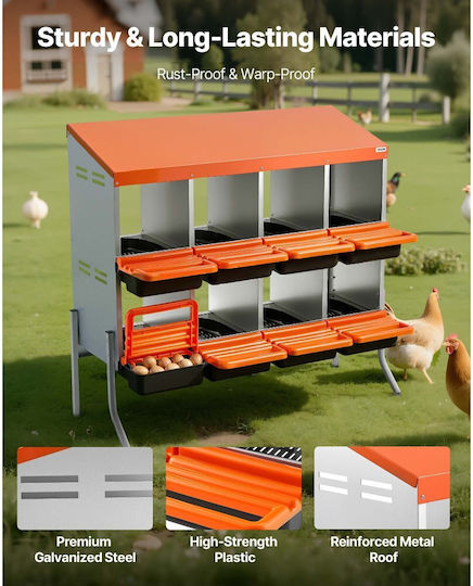 Vevor Nesting Boxes für Hühner 8 Abteile Mitstützfüße Leichtes Sammeln von Eiern Verzinkter Stahl Kunststoff Hochfest Rändelbare Nesting Boxes für Hühner Hühner Legen Eier Orange