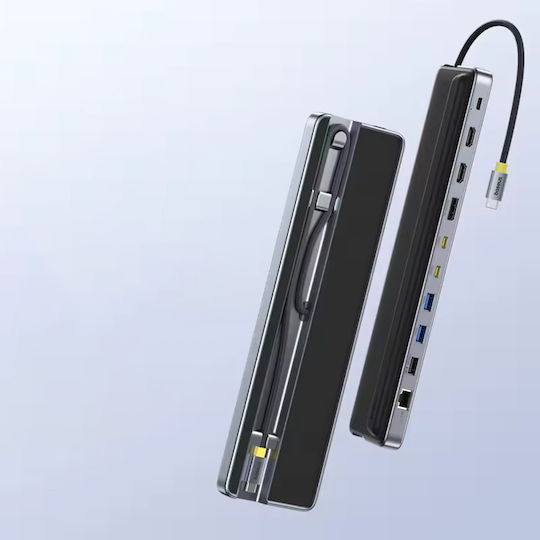 Baseus EliteJoy EH3 USB-C Docking Station με HDMI/DisplayPort 4K PD Ethernet και σύνδεση 2 Οθονών Γκρι