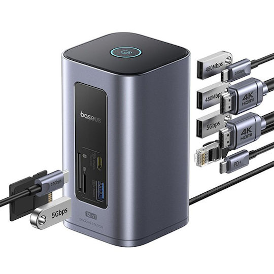 Baseus NU1 Air Spacemate USB-C Docking Station με HDMI 4K PD Ethernet Γκρι