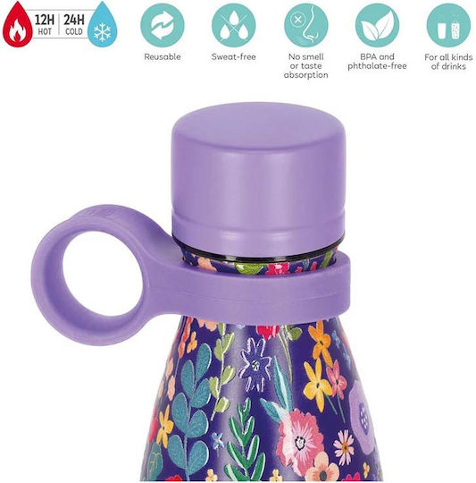 Legami Milano Hot Cold Bottle Thermos Plastic / Stainless Steel 500ml Flowers