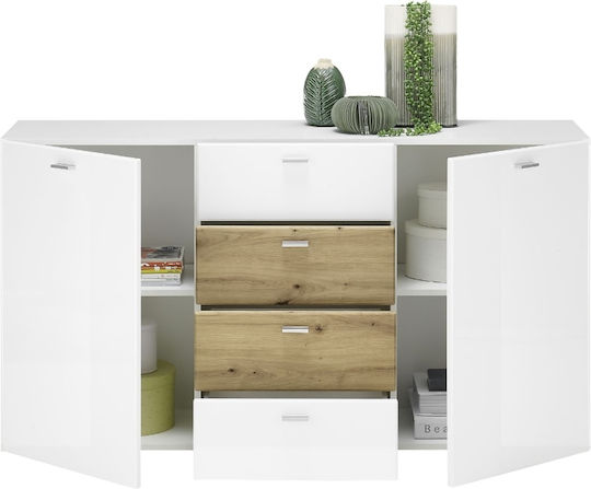 Bufet Sari din Lemn cu Sertare Alb 150x81x40cm