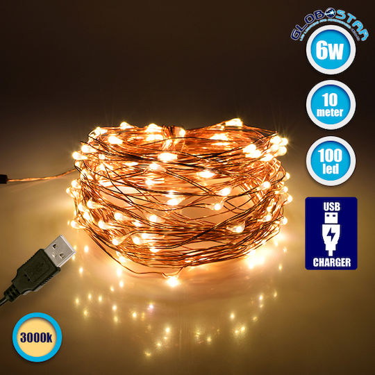 100 Λαμπάκια LED 10μ. Θερμό Λευκό USB σε Σειρά 100 Λαμπάκια LED 10μ. Θερμό Λευκό USB σε Σειρά