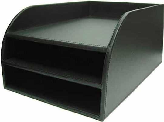 Osco Leather Filing Tray No.9154 Office Tray Leather 3 Slots Black 37.5x25x17cm