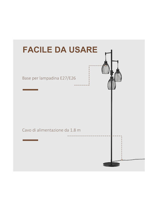 HomCom Floor Lamp H170.5xW30cm. with Socket for Bulb E27 Black