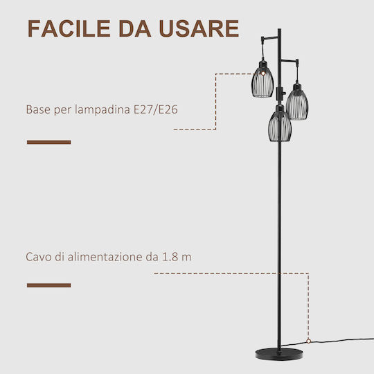 HomCom Floor Lamp H170.5xW30cm. with Socket for Bulb E27 Black