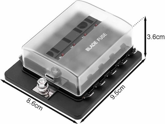 Blade Fuse Holder 10 Positions 12-24v 10 Fuses Led Indicators Waterproof Cover Yj-fb004
