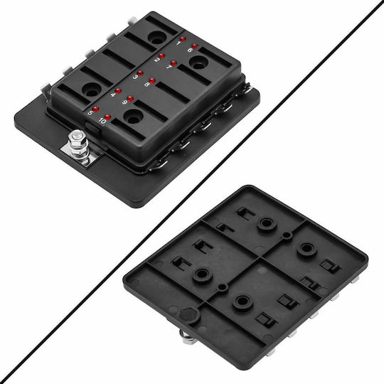 Blade Fuse Holder 10 Positions 12-24v 10 Fuses Led Indicators Waterproof Cover Yj-fb004