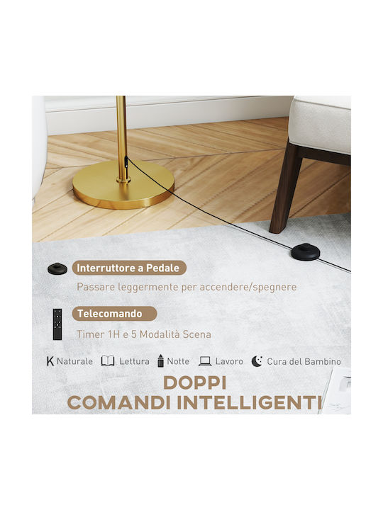 HomCom LED Floor Lamp H133xW40cm. with Adjustable White Light 800lm Gold