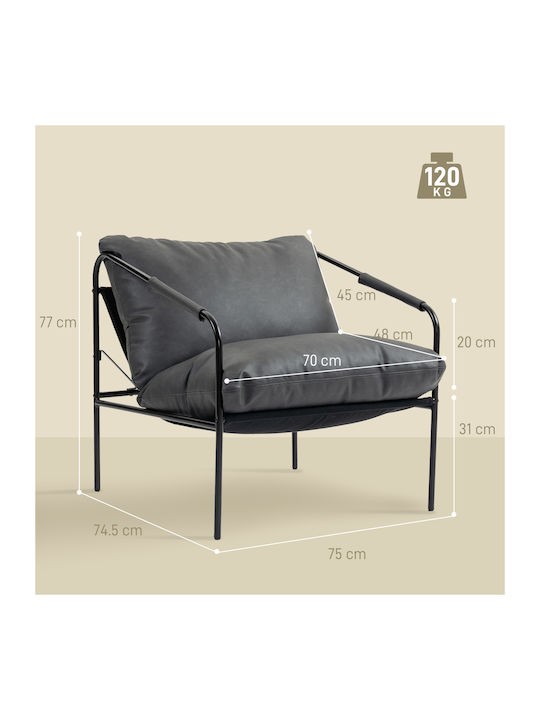 HomCom Polstersessel aus Künstliches Leder Dunkelgrau 74.5x75x77cm