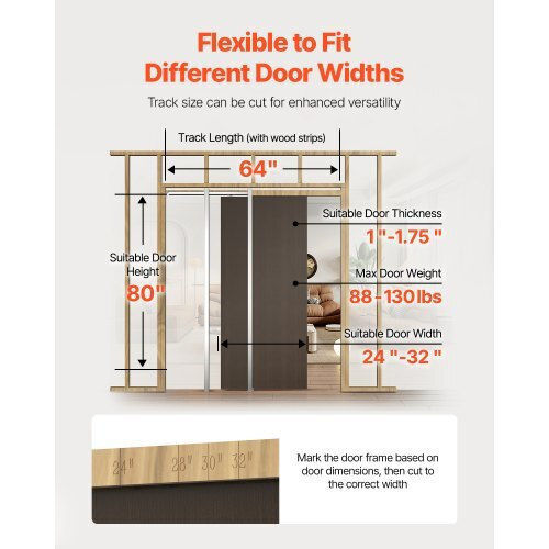 Vevor Sliding Door Mechanism 203.2cm Brown