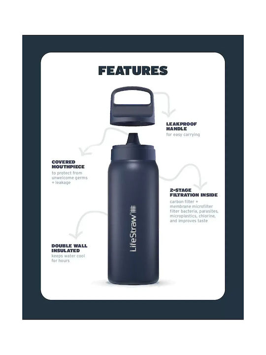 Lifestraw Water Bottle Stainless Steel with Filter 700ml Pink