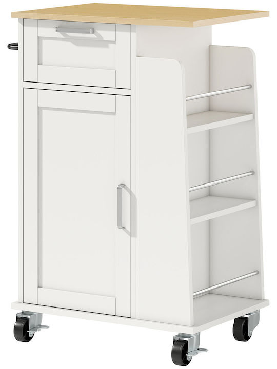 HomCom Τρόλεϊ Κουζίνας Ξύλινο 3 Θέσεων Λευκό 62x40x87cm